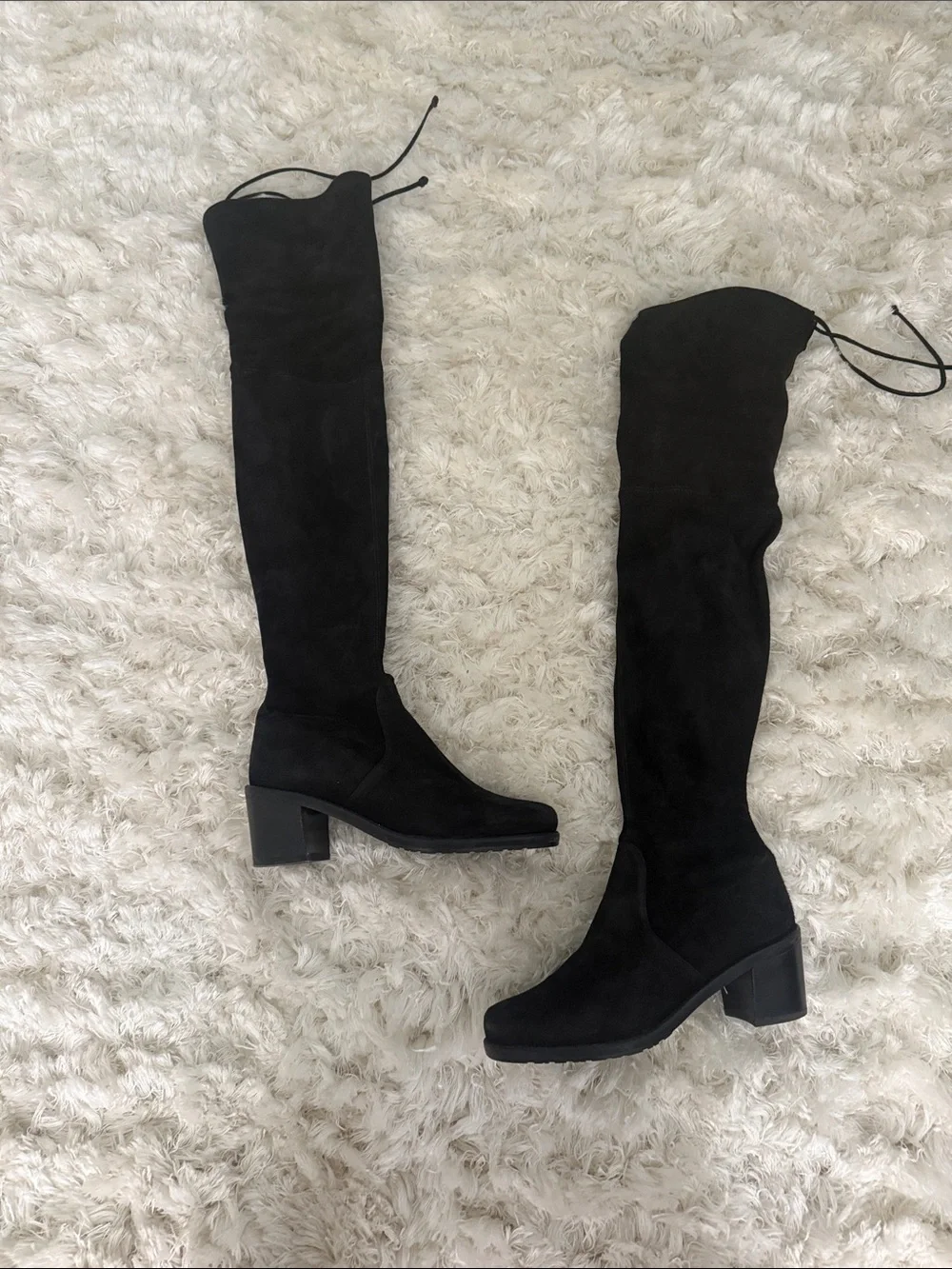 Stuart Weitzman Black Over-The-Knee Suede Block Heel Boots